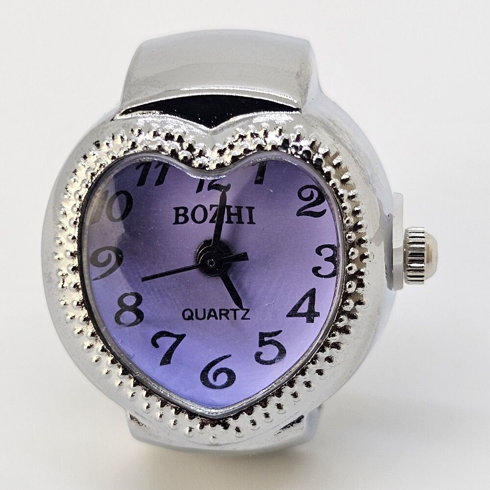 LOVE Ring Watch Women Analog Purple Dial Quartz Watch Stretch Band‎ Finger Watch
